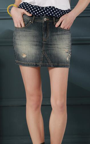 鸿星尔克erke2014正品新款夏装女韩版时尚牛仔短裙12214249187B4